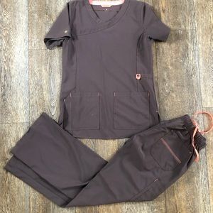 Carhartt scrub set in brown with a tie bottom